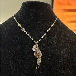 Express Silver Chain Necklace with Pink Teardrop and Tassel Charms
